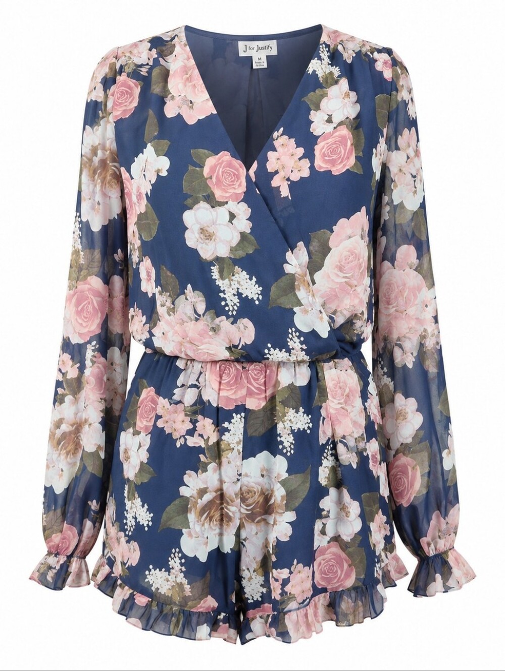 J FOR JUSTIFY | Feminine Soft Girl Romantic Navy Pink Floral Shorts Jumpsuit | M